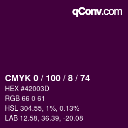 カラーコード: CMYK 0 / 100 / 8 / 74 | qconv.com