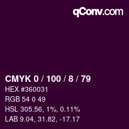 カラーコード: CMYK 0 / 100 / 8 / 79 | qconv.com