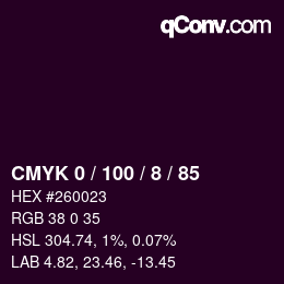 Color code: CMYK 0 / 100 / 8 / 85 | qconv.com