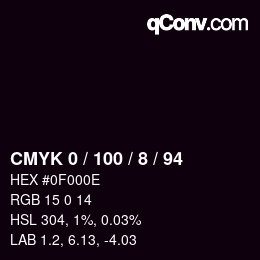 Color code: CMYK 0 / 100 / 8 / 94 | qconv.com