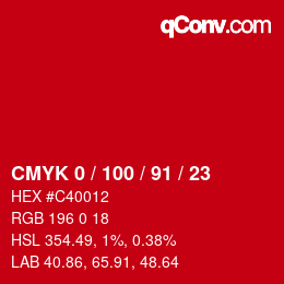 Color code: CMYK 0 / 100 / 91 / 23 | qconv.com