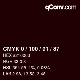 Código de color: CMYK 0 / 100 / 91 / 87 | qconv.com