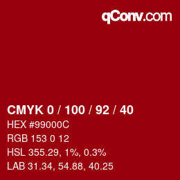 颜色代码: CMYK 0 / 100 / 92 / 40 | qconv.com