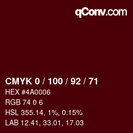 Color code: CMYK 0 / 100 / 92 / 71 | qconv.com