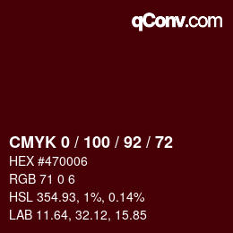 カラーコード: CMYK 0 / 100 / 92 / 72 | qconv.com