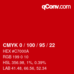 颜色代码: CMYK 0 / 100 / 95 / 22 | qconv.com