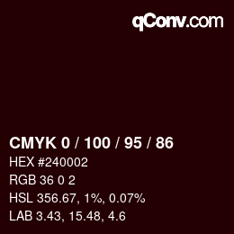カラーコード: CMYK 0 / 100 / 95 / 86 | qconv.com