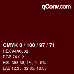 Color code: CMYK 0 / 100 / 97 / 71 | qconv.com