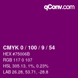 Color code: CMYK 0 / 100 / 9 / 54 | qconv.com