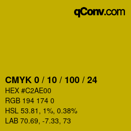 カラーコード: CMYK 0 / 10 / 100 / 24 | qconv.com