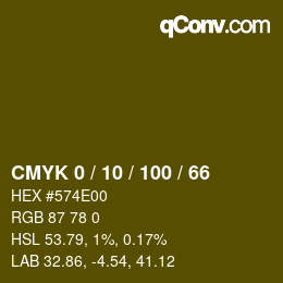 颜色代码: CMYK 0 / 10 / 100 / 66 | qconv.com