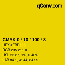 颜色代码: CMYK 0 / 10 / 100 / 8 | qconv.com