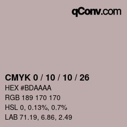 カラーコード: CMYK 0 / 10 / 10 / 26 | qconv.com