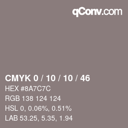 カラーコード: CMYK 0 / 10 / 10 / 46 | qconv.com
