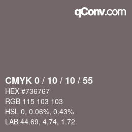 Code couleur: CMYK 0 / 10 / 10 / 55 | qconv.com