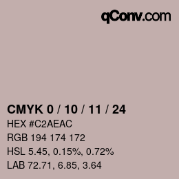 颜色代码: CMYK 0 / 10 / 11 / 24 | qconv.com