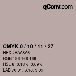 カラーコード: CMYK 0 / 10 / 11 / 27 | qconv.com