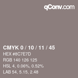 Código de color: CMYK 0 / 10 / 11 / 45 | qconv.com