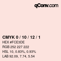 カラーコード: CMYK 0 / 10 / 12 / 1 | qconv.com