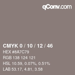 カラーコード: CMYK 0 / 10 / 12 / 46 | qconv.com