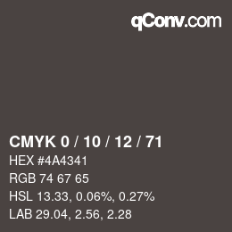 カラーコード: CMYK 0 / 10 / 12 / 71 | qconv.com