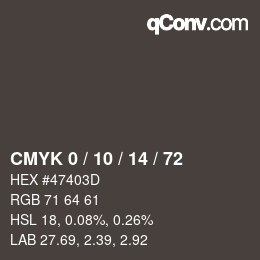 カラーコード: CMYK 0 / 10 / 14 / 72 | qconv.com