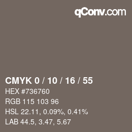 カラーコード: CMYK 0 / 10 / 16 / 55 | qconv.com