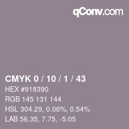 カラーコード: CMYK 0 / 10 / 1 / 43 | qconv.com