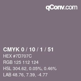 カラーコード: CMYK 0 / 10 / 1 / 51 | qconv.com