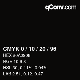 カラーコード: CMYK 0 / 10 / 20 / 96 | qconv.com