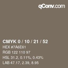 Color code: CMYK 0 / 10 / 21 / 52 | qconv.com