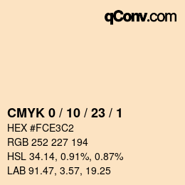 Color code: CMYK 0 / 10 / 23 / 1 | qconv.com