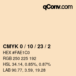 カラーコード: CMYK 0 / 10 / 23 / 2 | qconv.com