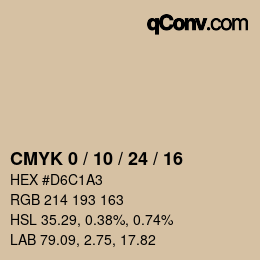 カラーコード: CMYK 0 / 10 / 24 / 16 | qconv.com
