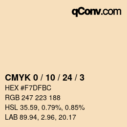 Color code: CMYK 0 / 10 / 24 / 3 | qconv.com