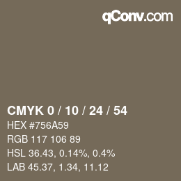 カラーコード: CMYK 0 / 10 / 24 / 54 | qconv.com