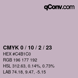 カラーコード: CMYK 0 / 10 / 2 / 23 | qconv.com