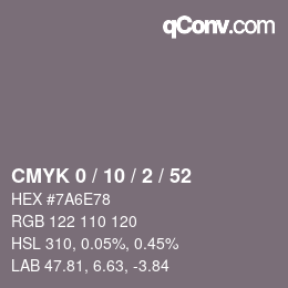 Color code: CMYK 0 / 10 / 2 / 52 | qconv.com