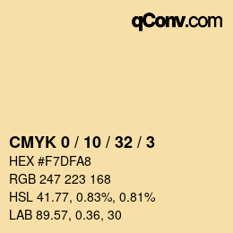 カラーコード: CMYK 0 / 10 / 32 / 3 | qconv.com