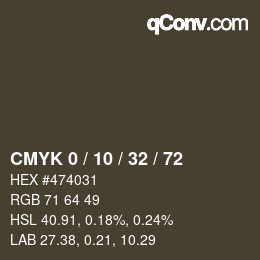 カラーコード: CMYK 0 / 10 / 32 / 72 | qconv.com