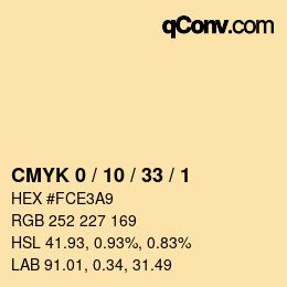Color code: CMYK 0 / 10 / 33 / 1 | qconv.com