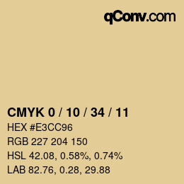 Code couleur: CMYK 0 / 10 / 34 / 11 | qconv.com