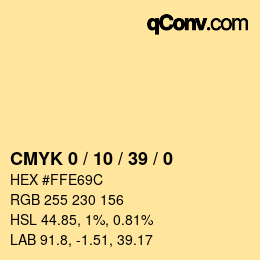 カラーコード: CMYK 0 / 10 / 39 / 0 | qconv.com