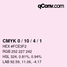 カラーコード: CMYK 0 / 10 / 4 / 1 | qconv.com