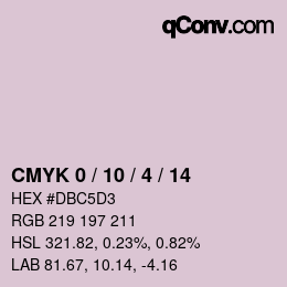 カラーコード: CMYK 0 / 10 / 4 / 14 | qconv.com