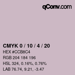 カラーコード: CMYK 0 / 10 / 4 / 20 | qconv.com