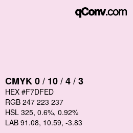 颜色代码: CMYK 0 / 10 / 4 / 3 | qconv.com