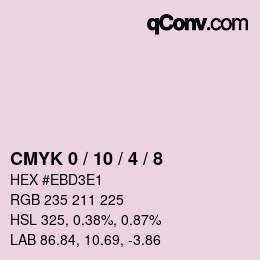 カラーコード: CMYK 0 / 10 / 4 / 8 | qconv.com