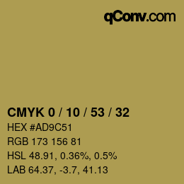 カラーコード: CMYK 0 / 10 / 53 / 32 | qconv.com