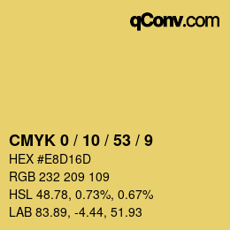 Farbcode: CMYK 0 / 10 / 53 / 9 | qconv.com